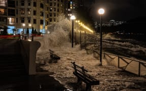 Waves crash as Super Typhoon Ragasa approaches the Heng Fa Chuen residential district in Hong Kong on September 23, 2025.