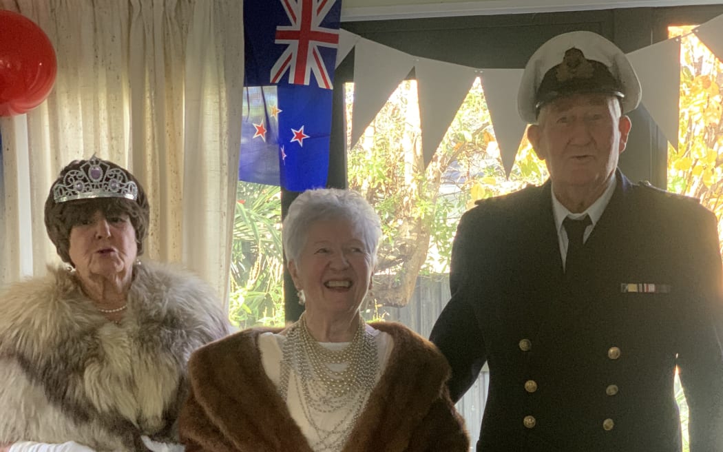 Dorthoy Galloway (center) at her party celebrating the Queen's Platinum Jubilee.