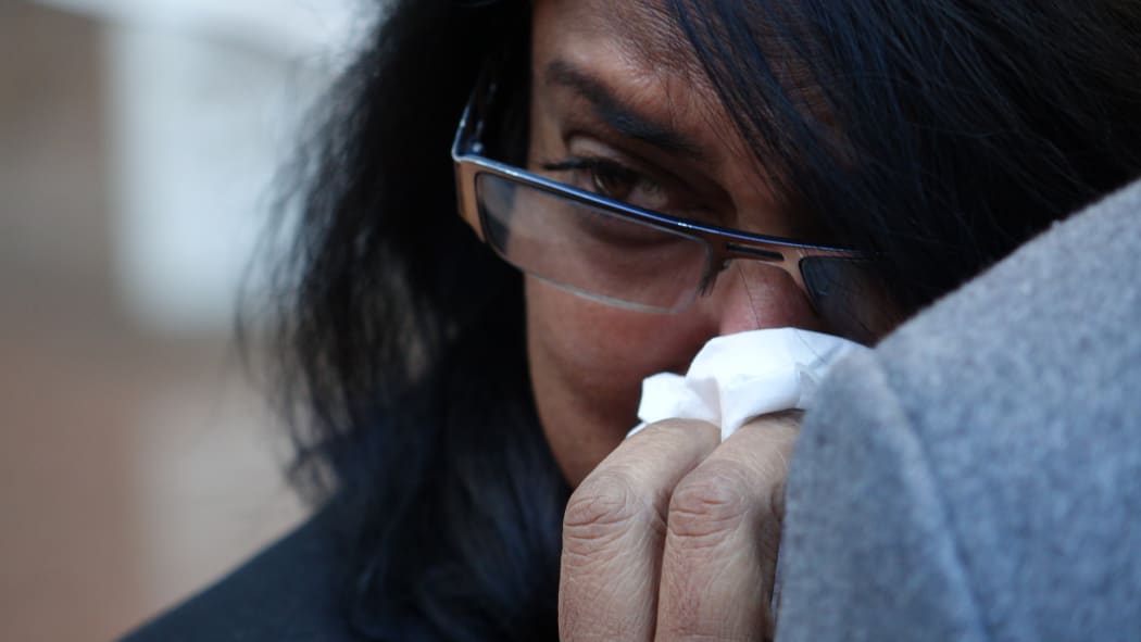 Arun Kumar's wife Anita Kumar outside the High Court in Auckland after the jury's verdict.