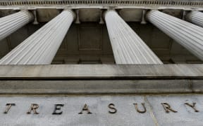 In this file photo taken on March 27, 2020, an exterior view of the building of US Department of the Treasury is seen in Washington, DC.