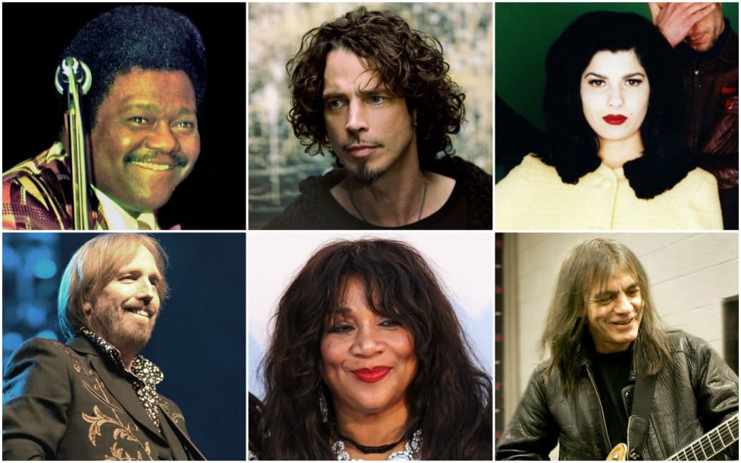 Clockwise from bottom left: Tom Petty, Fatz Domino, Christ Cornell, Celia Mancini, Malcom Youn, and Joni Sledge.