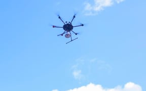 One of the drones police are using in Rwanda to broadcast information about staying safe from Covid-19, and to spot people breaking lockdown.