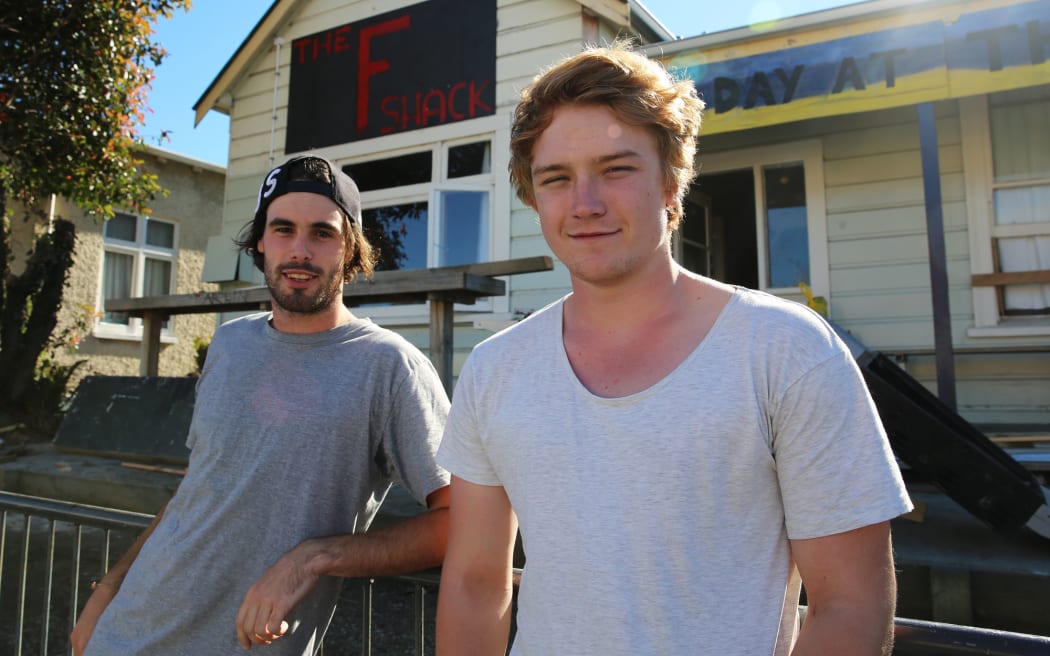 Hyde Street residents Cameron O’Connell and Eddy Scoular outside their flat, The F Shack.