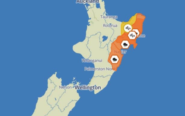 Heavy rain warnings in the North Island on Tuesday 25 June.