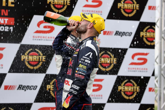 Shane van Gisbergen celebrates another win.