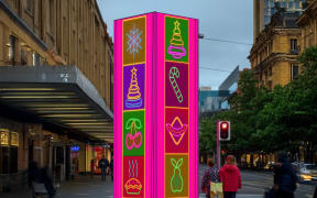One of the five metre tall pillars that will decorate Queen Street this Christmas by light artist Angus Muir.