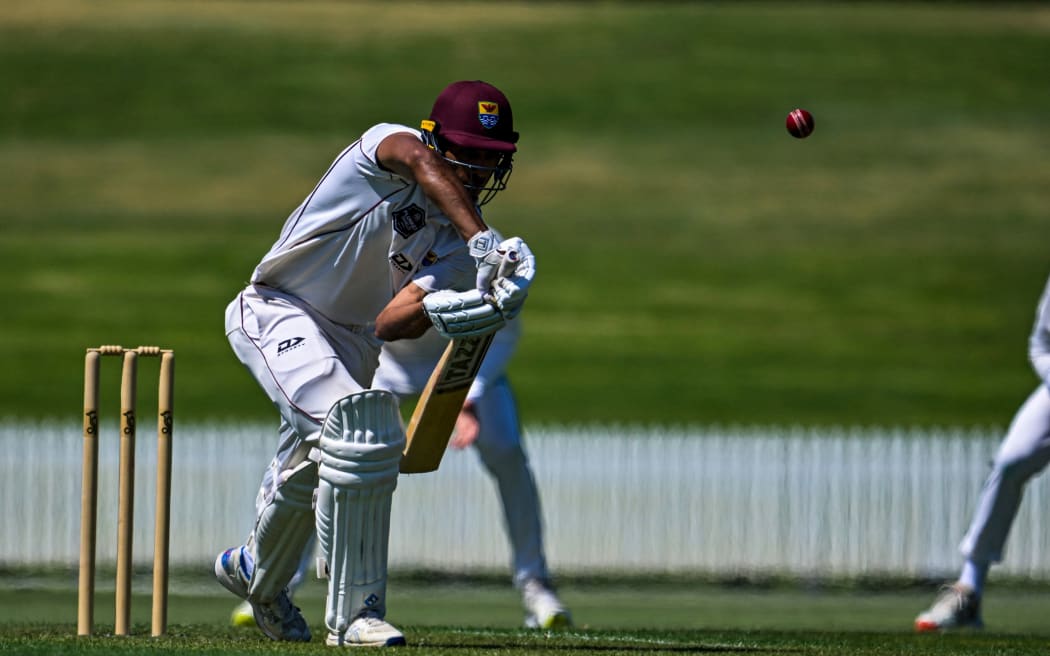 Jeet Raval captain of the Northern Brave during his lengthy vigil at the crease against the Central Stags at Bay Oval in Tauranga.