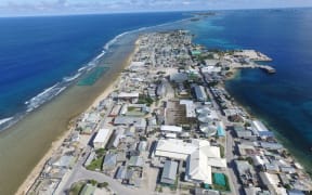 An aerial look at crowded Ebeye Island in the Marshall Islands, one of two urban centers where poverty and income disparities are high