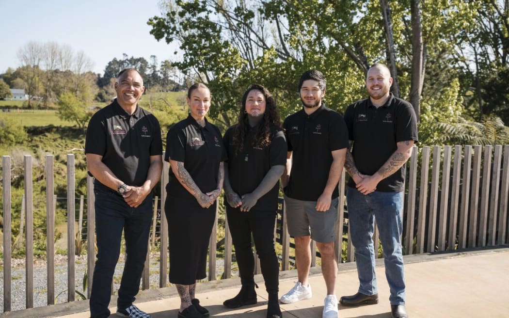 The Tupu ā nuku team, from left to right: Michael Waiwiri, Danielle Peri (Tumu Whakahaere), Amaria Aperehama, Tahi Burns, Jayden Waiwiri.