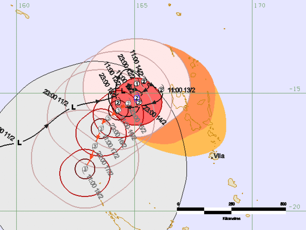 Tropical Cyclone Forecast Track Map Number 25 issued at 12:05 pm VUT Friday 15 February.