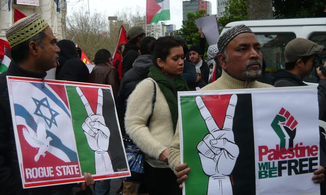 Pro-Palestinian demonstrators march in Auckland.
