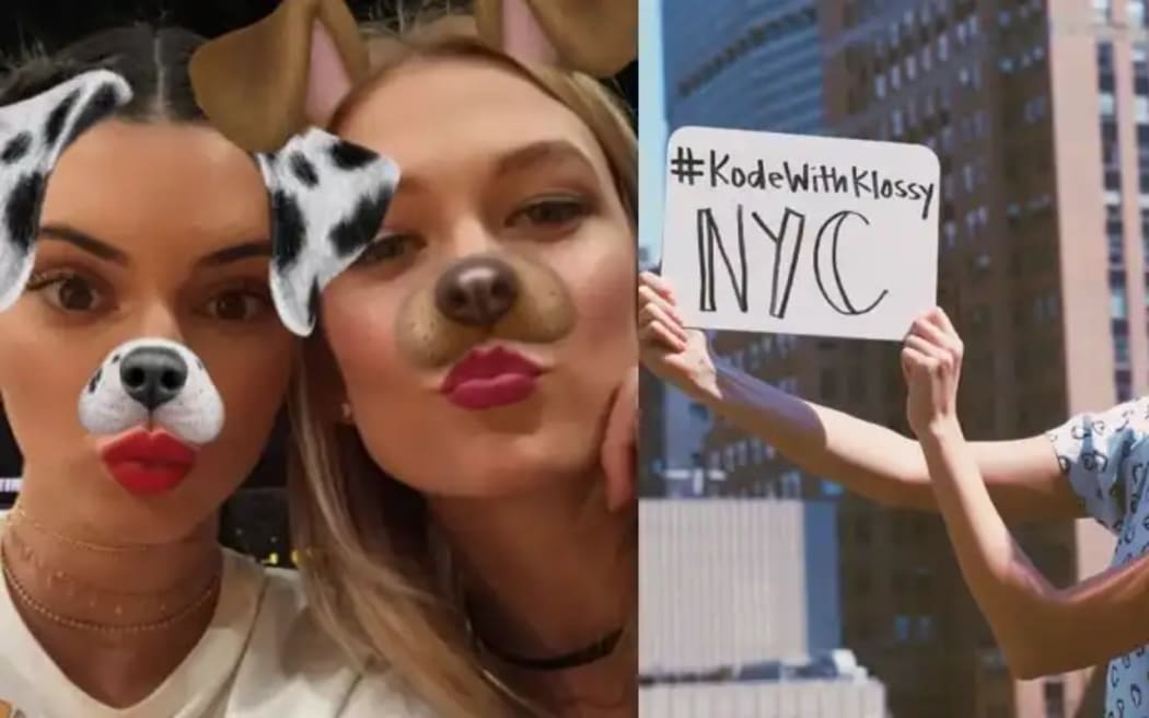 The Snapchat dog filter and using hashtags were all the rage in 2016, model Karlie Kloss reminds us with her throwback pictures.
