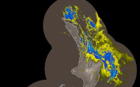 North Island rain radar as of 7.35am on Monday, 27 February.