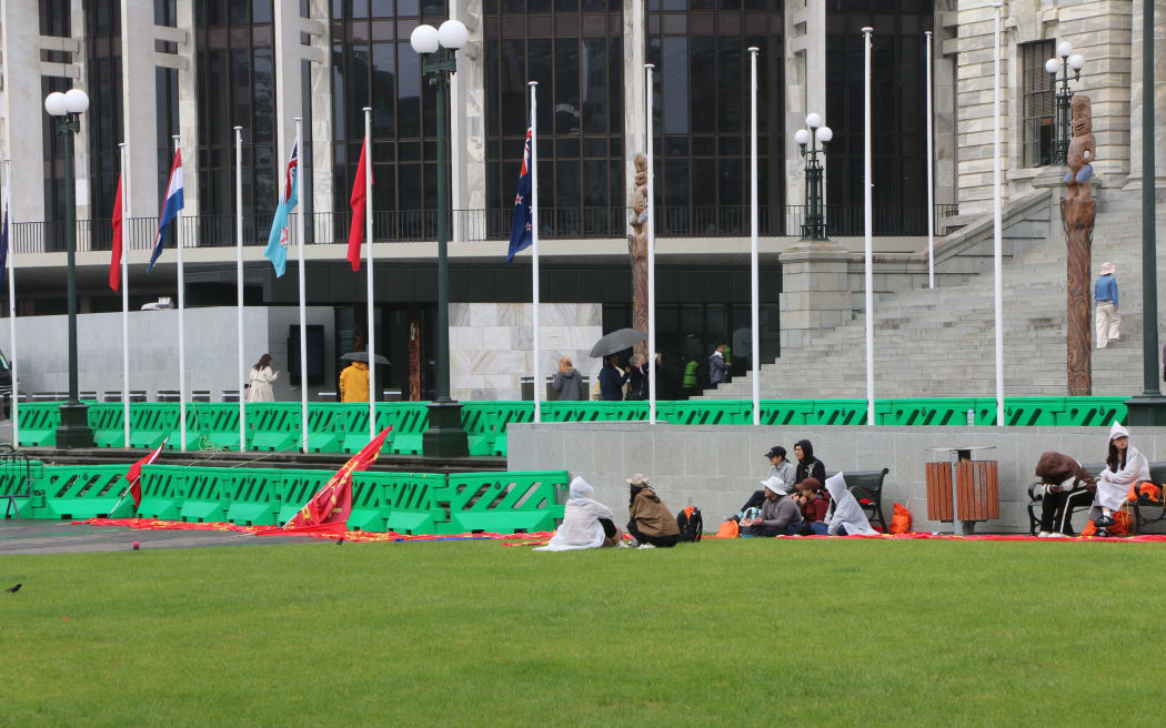 People outside Parliament for Zhao Leji's visit  - apparently they are supporters