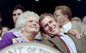 Barbara Bush and her son George W. Bush attend the 1992 Republican National Convention in Houston.