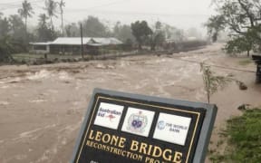Vaisigano river, Apia, during Cyclone Gita.  Many families living next to the river had to be evacuated.