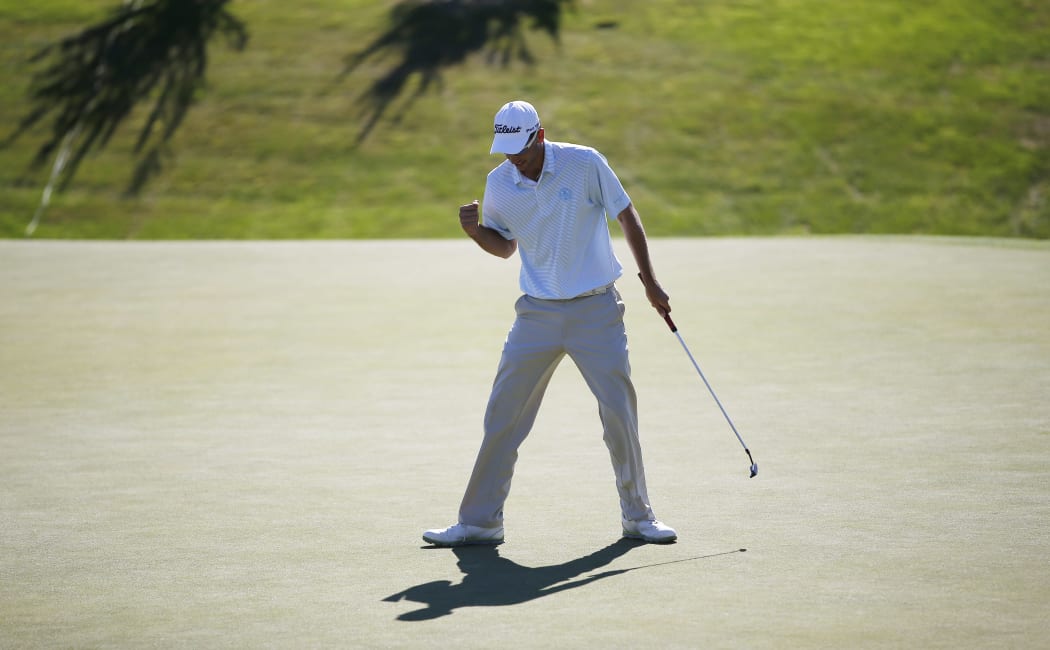 Australian golfer Jordan Zunic celebrates at the NZ Open.