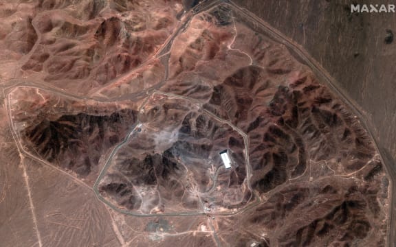 A satellite image provided by Maxar Technologies and dated 29 June shows an overview of the Fordow Fuel Enrichment Plant complex.