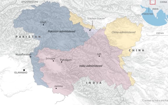 Map showing disputed parts of the Kashmir region.