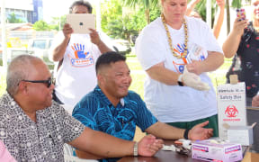 Majuro Mayor Ladie Jack (L) and Health Minister Kalani Kaneko were among the first to participate in the mass TB and leprosy screening programme launched in Majuro, capital of the Marshall Islands, last week.
