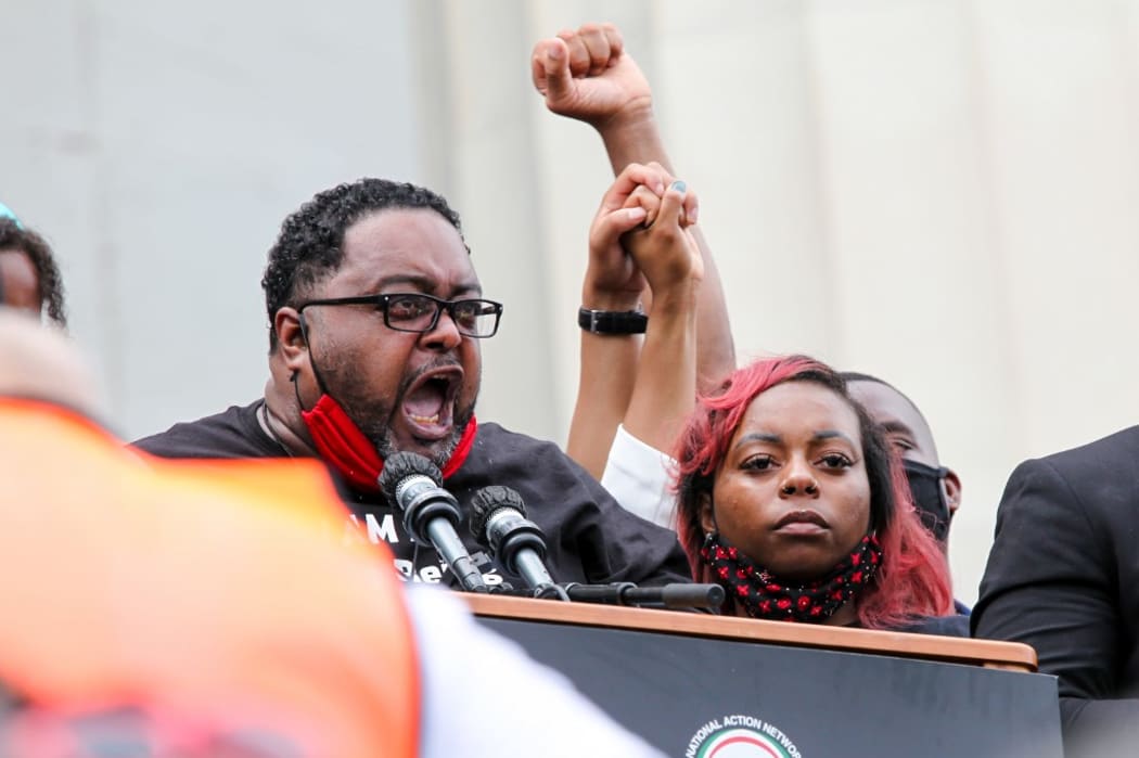 Jacob Blake Sr., father of Jacob Blake, speaks to the crowd at the Lincoln Memorial during the Commitment March on August 28.