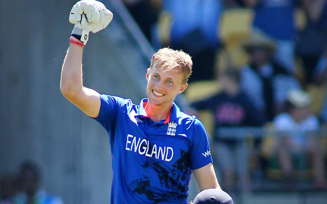 The England batsman Joe Root celebrates a century during the 2015 Cricket World Cup.