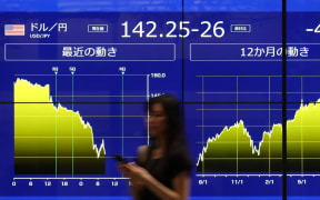 An electric board shows Japanese yen 142.25-26 against U.S. dollar in Chuo, Tokyo on Aug. 5, 2024. Japan led a big drop after a weak US jobs data report brought fears of a recession in the world’s top economy.