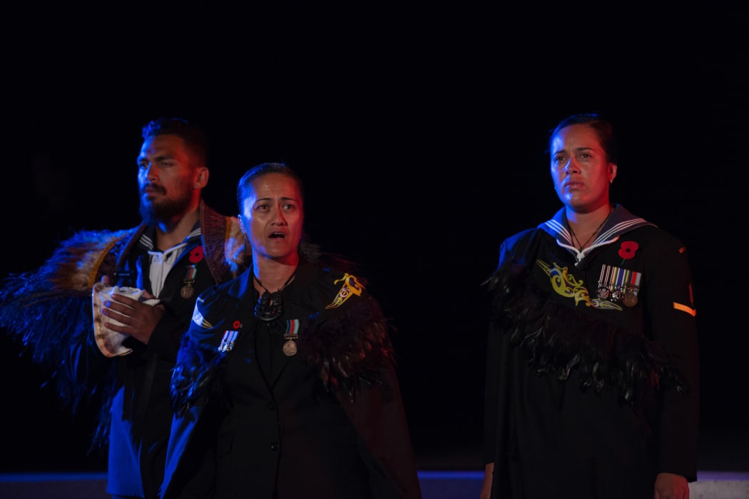 Angela Lambert of the New Zealand Defence Force Māori Cultural Group started the Gallipoli Anzac Day service with a karanga.