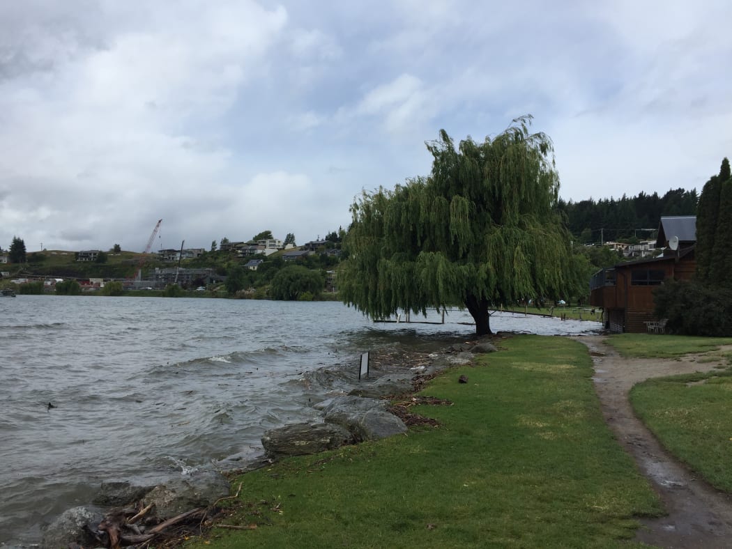 The beaches at Lake Wanaka's town waterfront are now submerged.