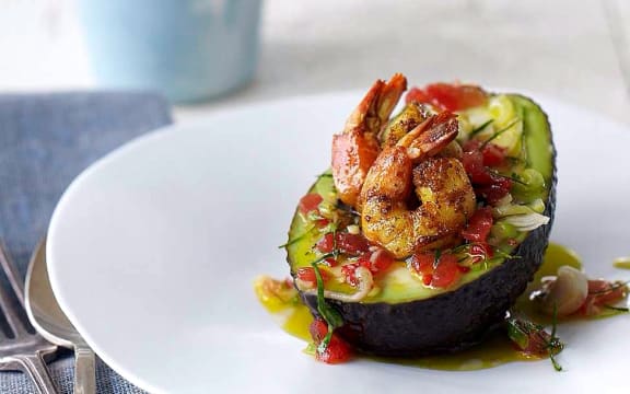 Avocados & Prawns with Lime & Tomato Salsa