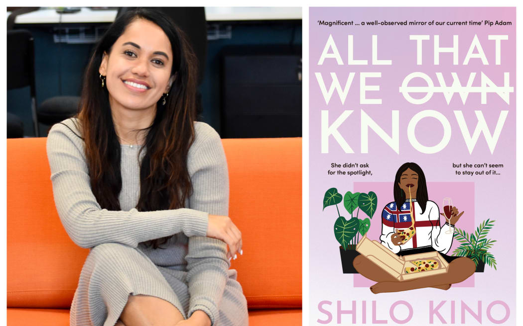 Shilo Kino and the cover of her book "All that we know"