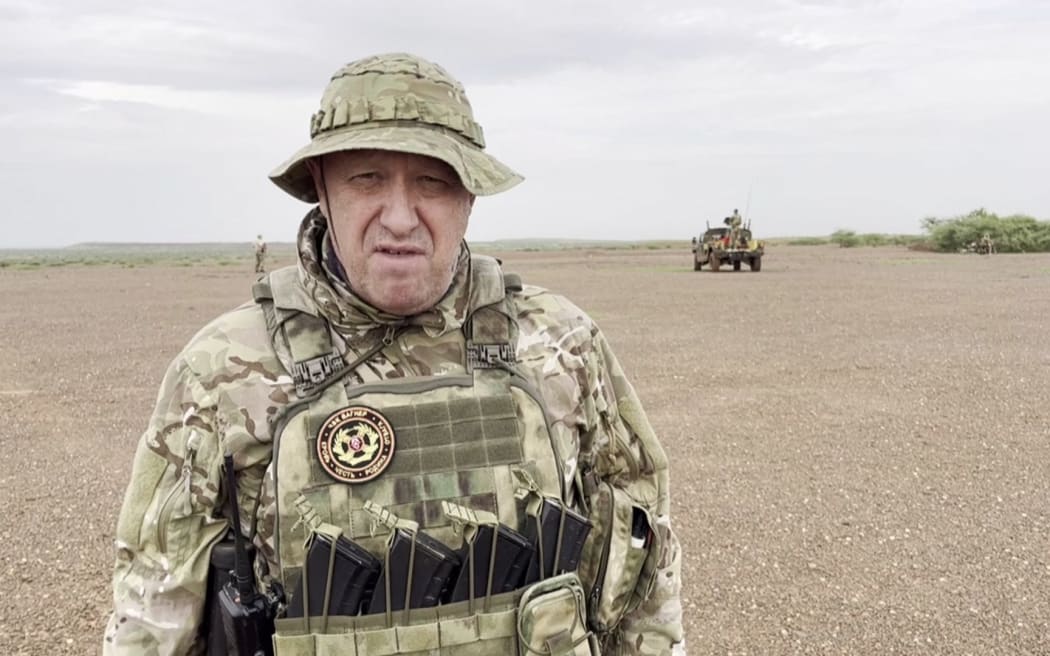 This frame grab taken from a video on the Telegram account of razgruzka_vagnera on 22 August 2023, shows the leader of Russia's Wagner mercenary group Yevgeny Prigozhin as he addresses the camera at an undisclosed location.
