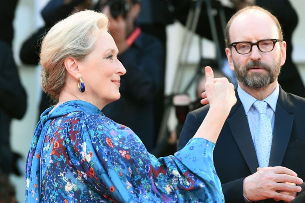 US actress Meryl Streep and US director Steven Soderbergh arrive for the screening of the film "The Laundromat" on September 1, 2019  presented in competition during the 76th Venice Film Festival at Venice Lido.