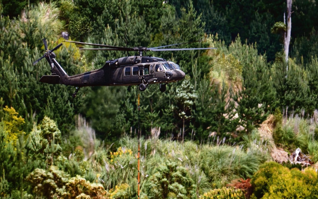 The Valley Road forestry operation was carried out between January and March using a helicopter to lift logs from the steep hillside.
