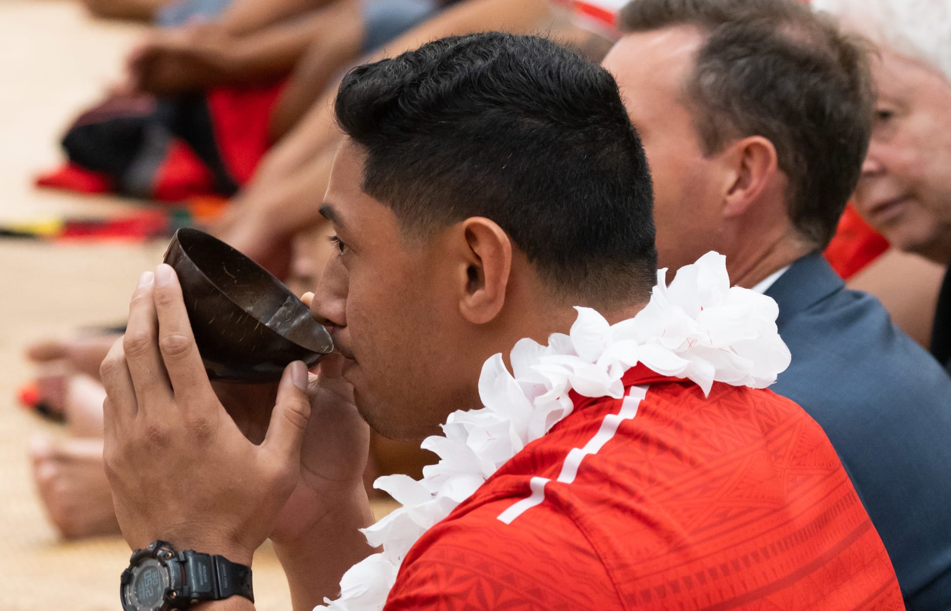 The Tongan squad attended a kava ceremony in Hamilton ahead of their match against the Great Britain Lions.