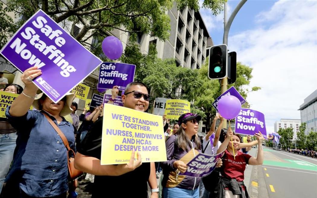 Nurses striking in Auckland on 3 December, 2024.