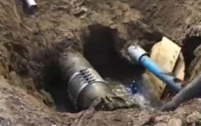 The site of the water leak in Gisborne