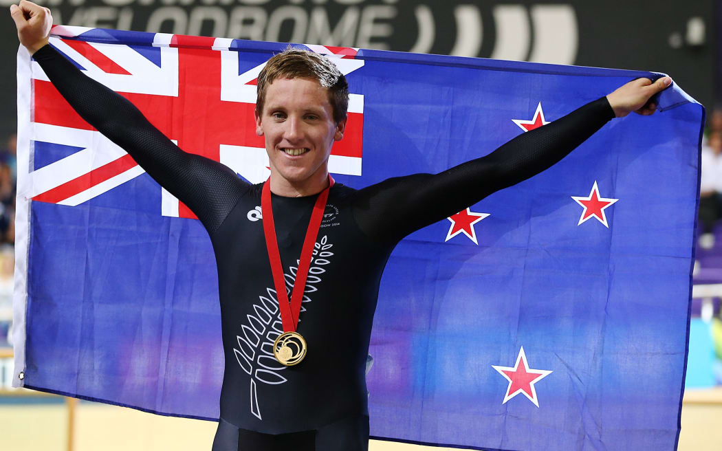 The New Zealand cyclist Shane Archbold after winning the gold medal in the 20km scratch race.