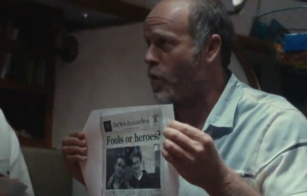 An image from Steinlager's big-budget ad co-opting the 1995 Muraroa protest fleet.