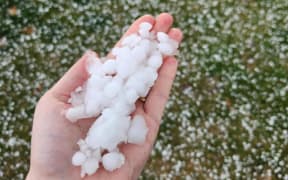 Hail seen during a thunderstorm in Pegasus in the Waimakariri District of Canterbury.
