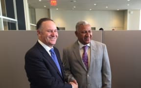 John Key and Frank Bainimarama formally meet for the first time. 29 September 2015, New York