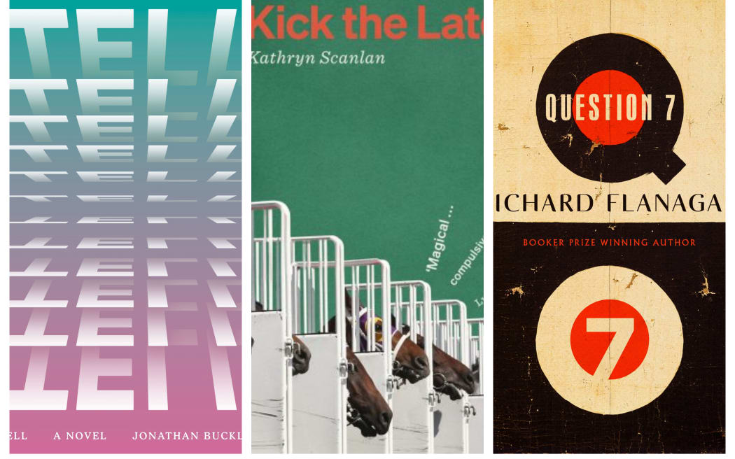 covers of Tell by Jonathan Buckley, Kick the Latch by Kathryn Scanlan, and Richard Flanagan's memoir Question 7 .