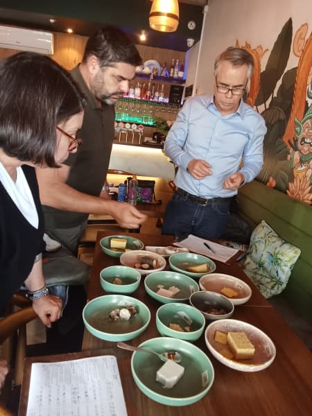 Judges taste entrants in the 2025 Vegan Society Vegan Cheese Awards.