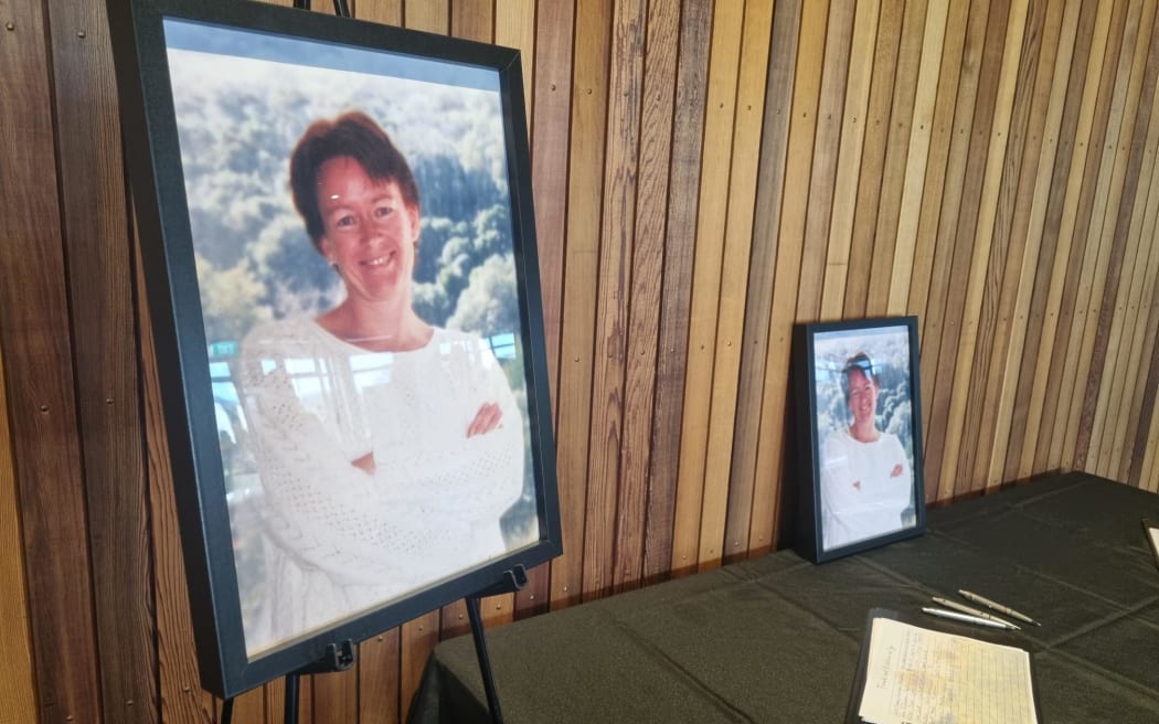 Lyn Fleming photo on display at her funeral service in Trafalgar Centre