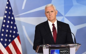 US Vice-President Mike Pence gives a press conference after a meeting at the NATO headquarters in Brussels on 20 February.
