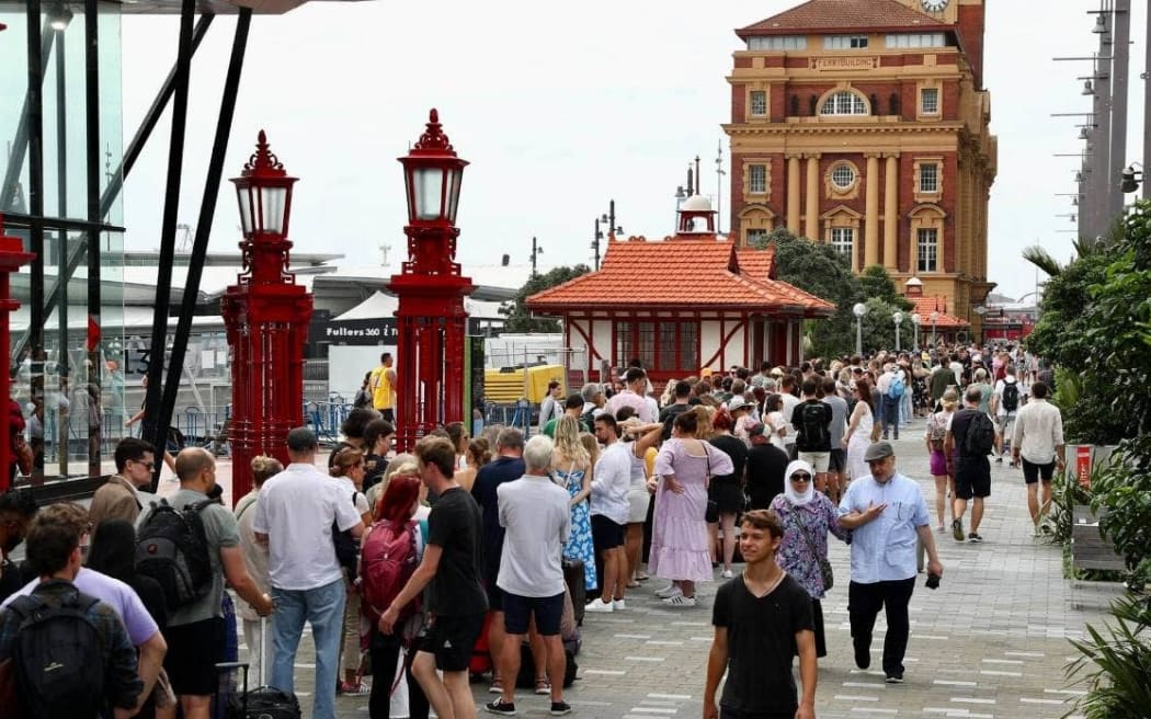 Queues stretched all the way to the viaduct after Fullers cancelled some sailings to Waiheke Island.
