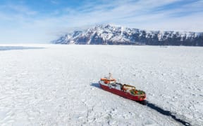 Italian icebreaker the Laura Bassi Research Vessel making its way through the Ross Sea on its Antarctica Voyage