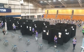 The TSB Stadium in New Plymouth set up for a mass vaccination event on 27/8/2021