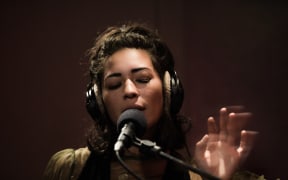 Musician Lou'ana (full name Lou'ana Whitney) in RNZ Auckland's Studio B.