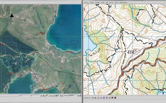 Satellite image and topo map in Marlborough Sounds